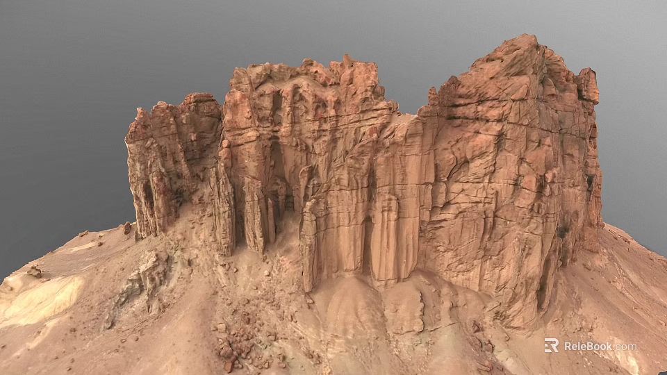 Natural Desert Scenery Featuring Red Rock Formations and Tall Eroded Cliffs 3d model 