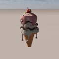 Art Installation Featuring Layered Ice Cream Cone With Pink White Brown Green Melting Drips