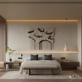Serene Modern Bedroom Interior With Macramé Wall Art Neutral Tones And Pendant Lighting