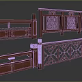 Traditional Chinese Wooden Railings With Intricate Carved Patterns And Decorative Panels