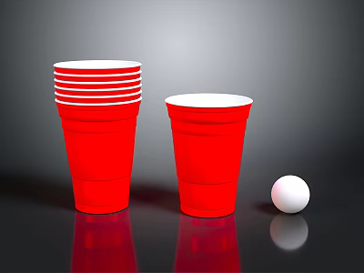 Red Plastic Cups Stack And Single Cup Along With White Ball For Everyday Use 3d model