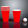 Red Plastic Cups Stack And Single Cup Along With White Ball For Everyday Use 3d model