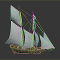 Sailing Ship With White Sails And Wooden Hull On Gray Background