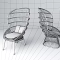 Rattan Single Seater Sofa Design With Gray Cushion Wooden Legs And Metal Base