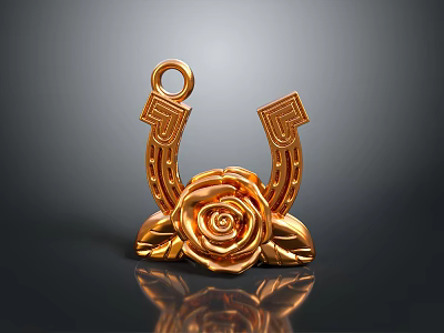 Elegant Golden Horseshoe Shaped Apparel Accessory Featuring Shiny Rose Design 3d model