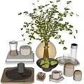 Stylish Decorative Ornament Set With Glass Vase Green Foliage Pears Books Glass Cups And Ceramic Jars