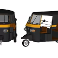 Black And Yellow Three Wheeled Tuk Tuk With Front And Side View Design