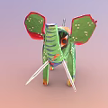 Colorful Green Elephant Toy With Red Ears Floral Patterns White Tusks Striped Tail