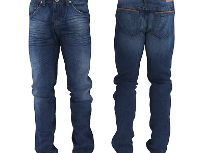 Blue Denim Jeans Front And Back View With Classic Design And Pockets 3d model