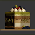 Delicious Layered Cake With Green Icing Fresh Berries And Wooden Serving Tray