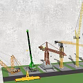 Industrial Equipment Display Featuring Various Tower And Mobile Cranes On Construction Site