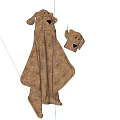 Cute Brown Bear Shaped Towel Set Hanging On White Wall With Small Companion Piece