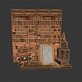 Vintage Bookshelf Display With Stacked Books Wooden Boxes And Old Frames