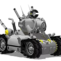 Mechanical Gray Tank With Large Wheels Cannon Antennas Headlights And Yellow Accents