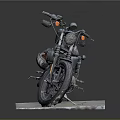 Classic Black Motorcycle With Leather Seat Exhaust Pipes On Stone Slab Platform