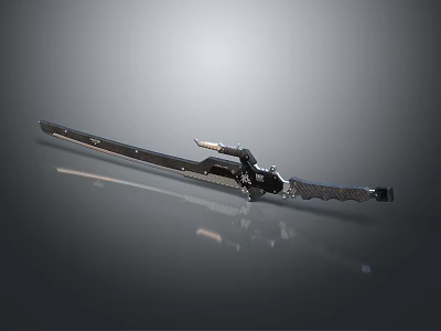 Modern Tactical Sword Weapon With Black Metallic Blade And Decorative Handle Design 3d model