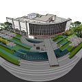 Modern Sales Office Building With Glass Curtain Wall Lighting Water Feature And Trees