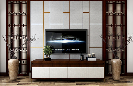 New Chinese TV cabinet background wall 3d model