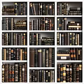 Tall Wooden Bookshelf Filled With Rows Of Classic Hardcover Books And Vintage Bindings