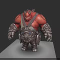 Red Horned Muscular Fantasy Creature 3D Model With Detailed Armor And Spiked Shoulders