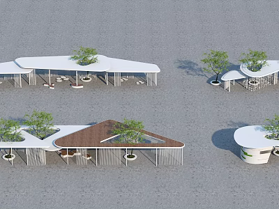 Modern Pergola Design With Various Roof Shapes Green Plants And Seating Spaces 3d model