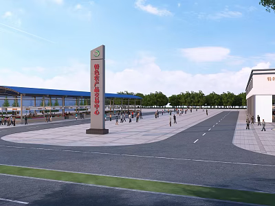 Modern vegetable market, steel frame, aluminum shed, vegetable market, bird's-eye view 3d model