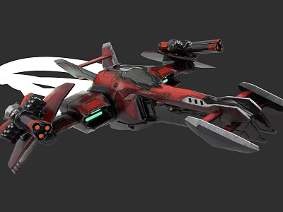 Advanced Red Sci Fi Spaceship With Mechanical Design And Green Lights 3d model