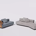 Blue And Gray Sectional Sofas With Checkered Cushions And Side Table 3d model