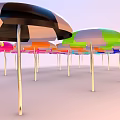 Colorful Outdoor Umbrellas As Patio Furniture With Multiple Bright Hues Arranged Together