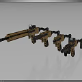 Three Different Sizes Yellow And Black Toy Weapon Models With Design Details
