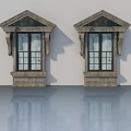 Symmetric Classical Swing Doors With Stone Frame Triangular Top And Glass Panels