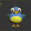 Cute Blue 3D Cartoon Bird With Big Eyes Yellow Belly And Orange Beak