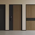 Modern Security Doors With Wooden Panel And Dark Brown Stripe Design Styles 3d model