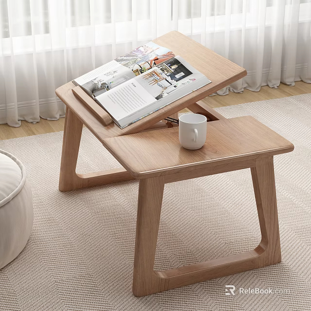 Wooden Folding Desk With Open Magazine And White Mug In Modern Room Interior 3d model 