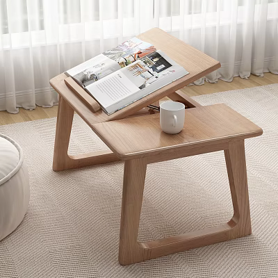 Wooden Folding Desk With Open Magazine And White Mug In Modern Room Interior 3d model
