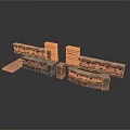 Wood and Stone Decorative Building Components Featuring Railings and Slabs