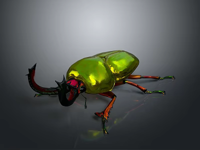 Stunning Metallic Green Shiny Beetle With Prominent Horns And Orange Legs 3d model