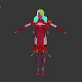 Woman in Red and Gold Ornate Outfit With Corset Design and Long Brown Boots