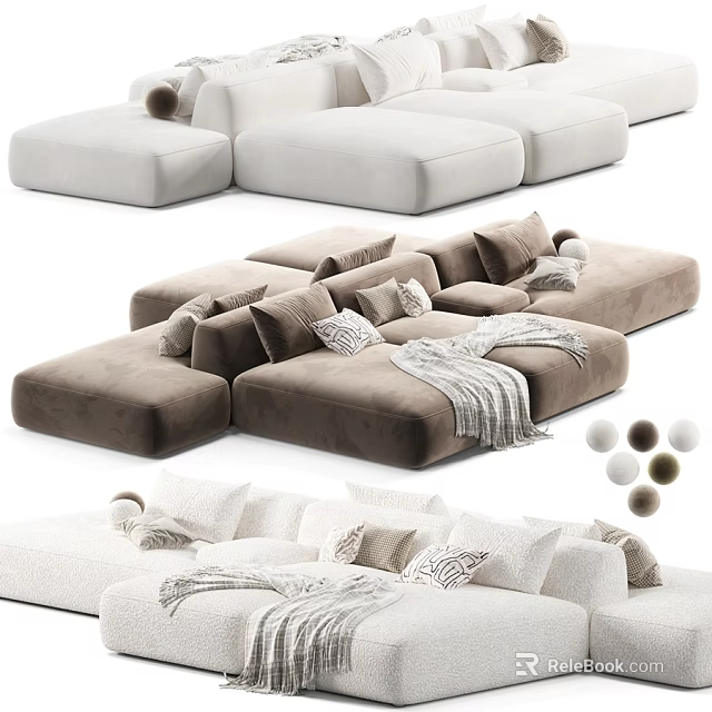 Modern Plush Fabric Double Seater Sofa With Comfortable Cushions And Multiple Custom Color Options 3d model 