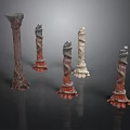 Artistic Handcrafted Sculptures With Spiral Carved Design And Red White Bases