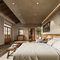 Cozy Boutique Guesthouse Bedroom With Wooden Flooring Sofa Decorative Wall Art And Potted Plant