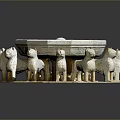 Octagonal Stone Fountain With Multiple Sheep Statues As Base Support