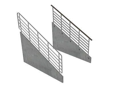 Modern Slope Fence Design With Concrete Base And Metal Railings 3d model