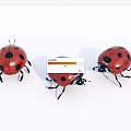 Three Red Ladybugs Flying Insects With Black Spots On White Background 3d model