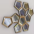 Hexagonal Gold Framed Mirrors Arranged In Honeycomb Pattern On Black Background 3d model