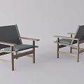 Two Leisure Chairs with Wooden Frame Gray Seat Cushions and Armrests Modern Design