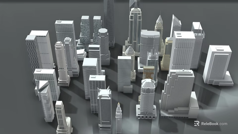 Modern Office Buildings In Urban Skyline With Diverse Architectural Styles 3d model 