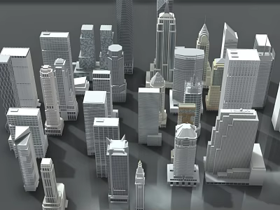 Modern Office Buildings In Urban Skyline With Diverse Architectural Styles 3d model