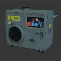 Rusty Blue Industrial Equipment With Side Mounted Fan Control Panel Warning Labels And Wheels 3d model