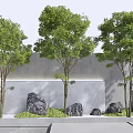 Modern tree landscape tree courtyard sketch stone 3d model